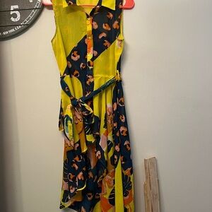 Ara Yellow and Blue Sleeveless Sundress with Notched Collar
